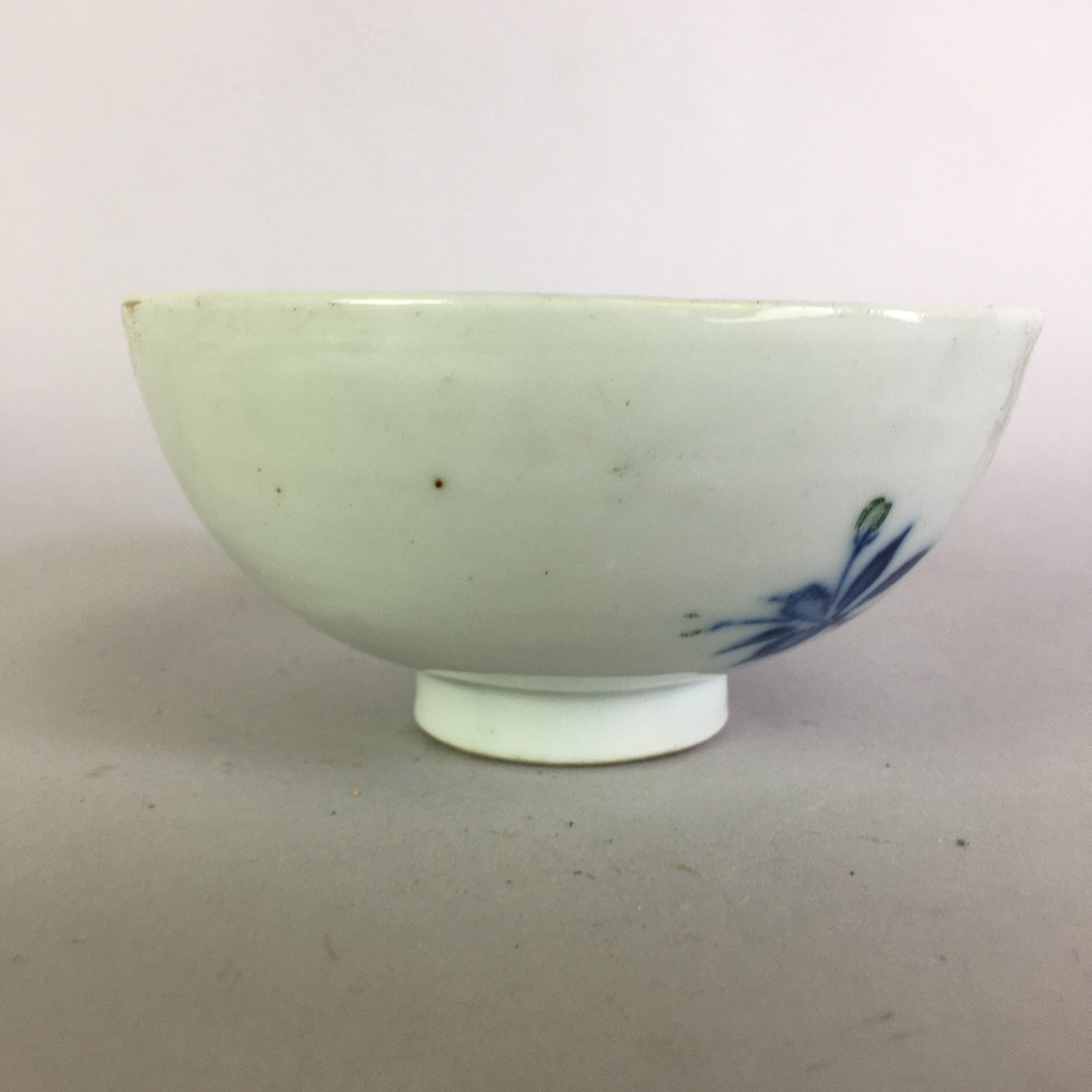 Japanese Porcelain Rice Bowl Vtg Chawan Blue White Green Sometsuke PP469