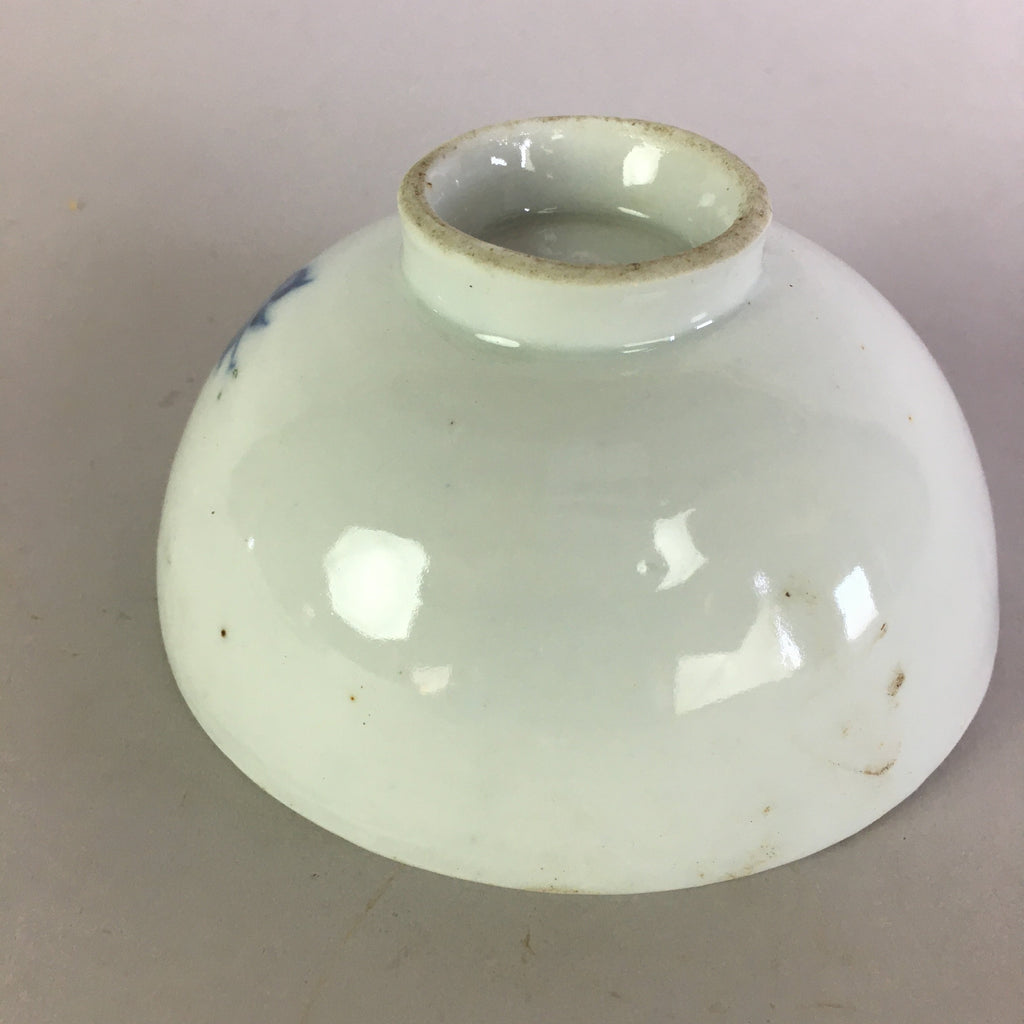Japanese Porcelain Rice Bowl Vtg Chawan Blue White Green Sometsuke PP469