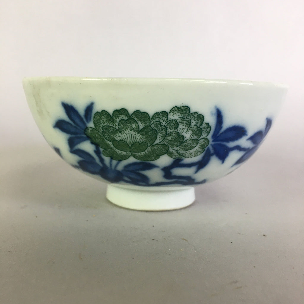 Japanese Porcelain Rice Bowl Vtg Chawan Blue White Green Sometsuke PP469