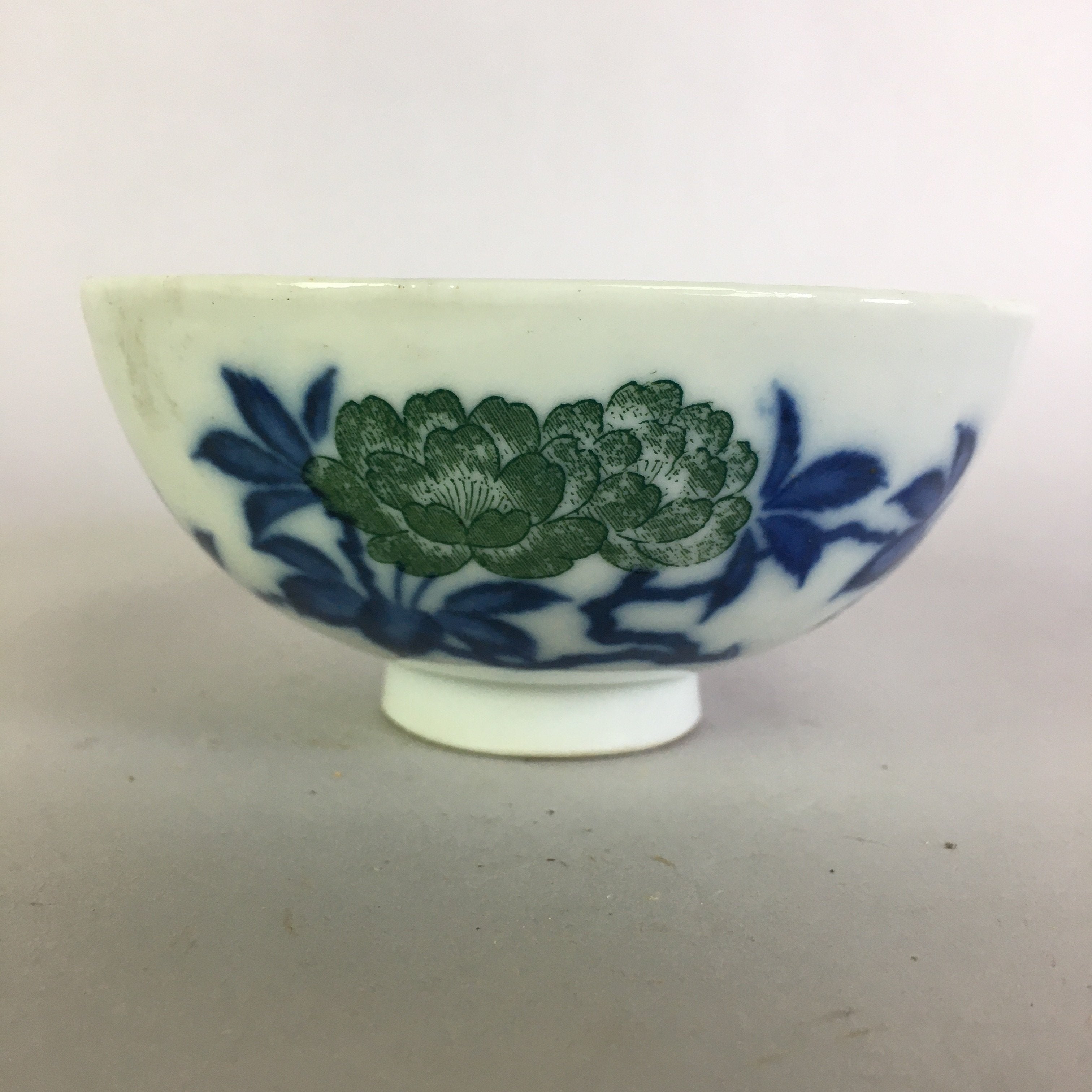 Japanese Porcelain Rice Bowl Vtg Chawan Blue White Green Sometsuke PP469