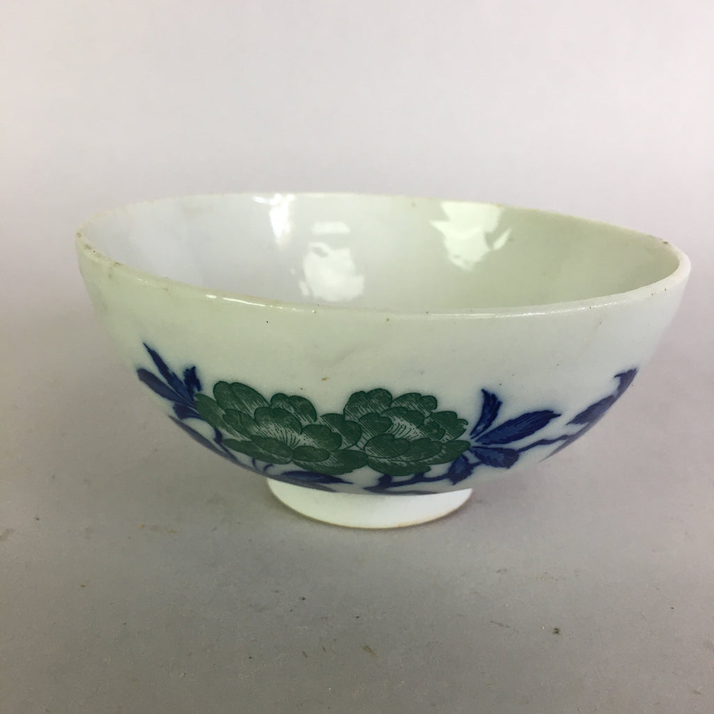 Japanese Porcelain Rice Bowl Vtg Chawan Blue White Green Sometsuke PP470