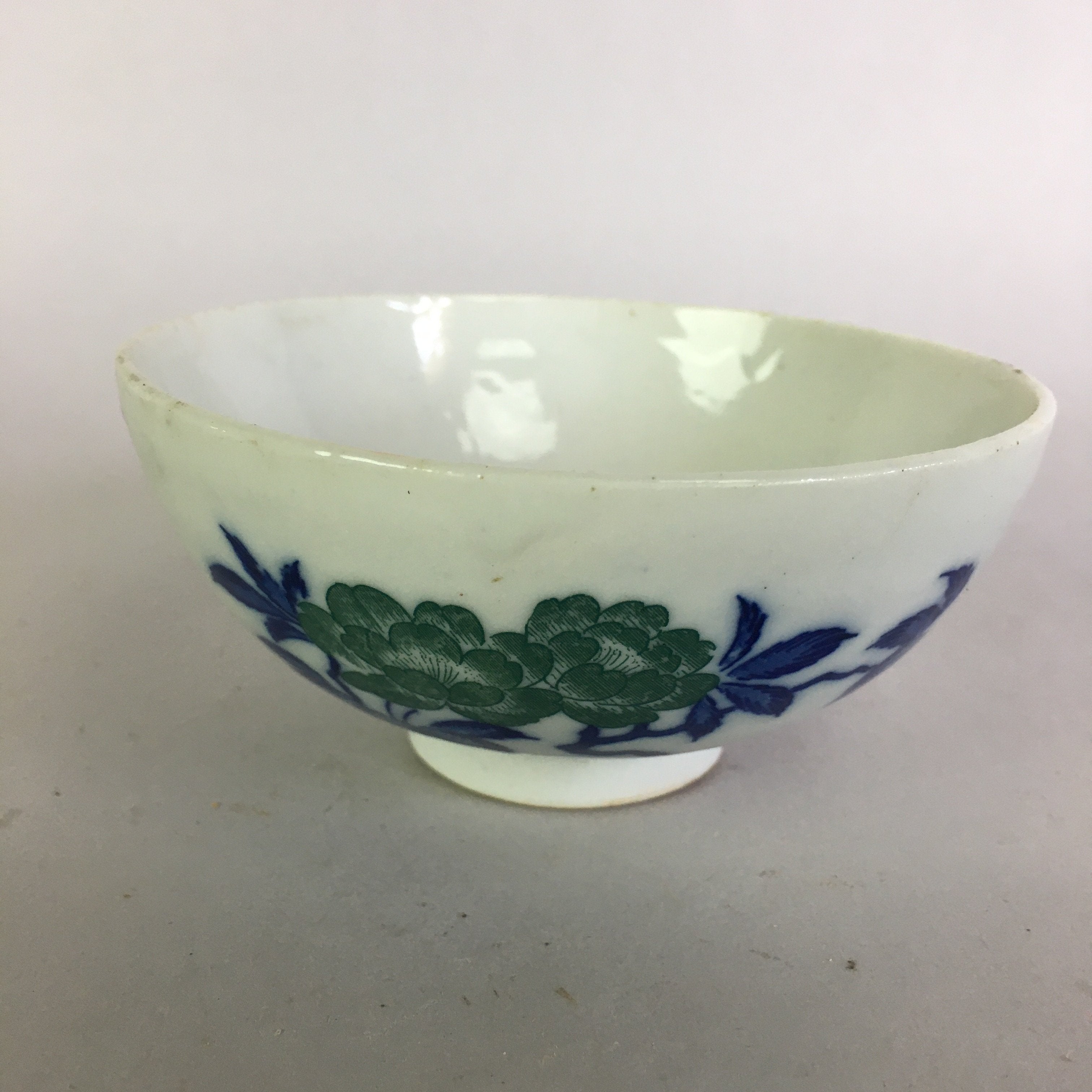 Japanese Porcelain Rice Bowl Vtg Chawan Blue White Green Sometsuke PP470