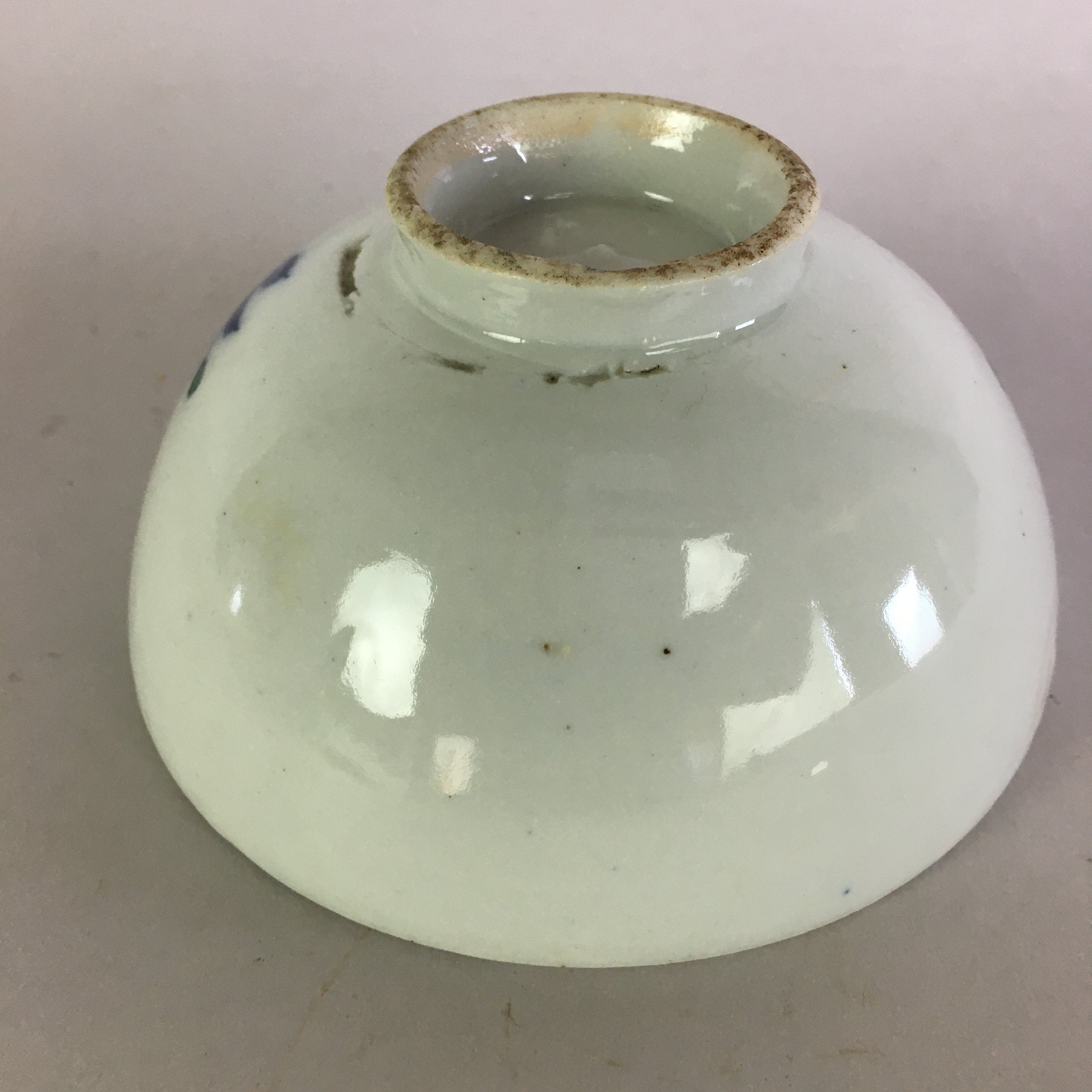 Japanese Porcelain Rice Bowl Vtg Chawan Blue White Green Sometsuke PP470