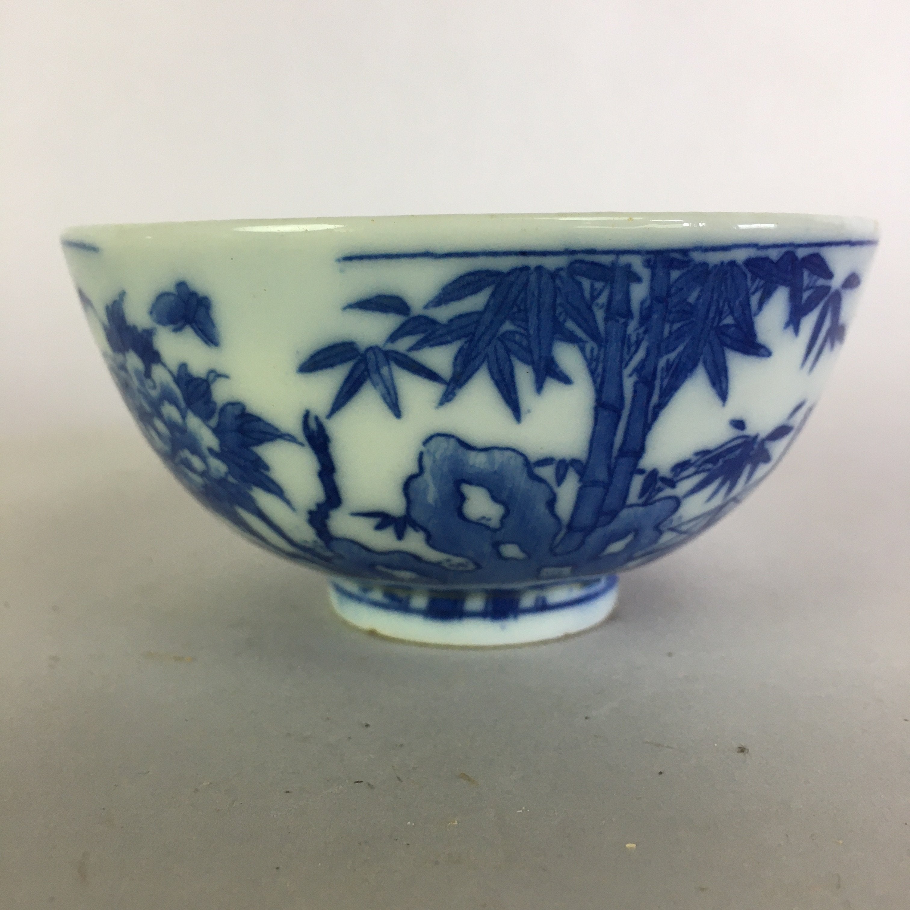 Japanese Porcelain Rice Bowl Vtg Chawan Blue White Sometsuke PP468