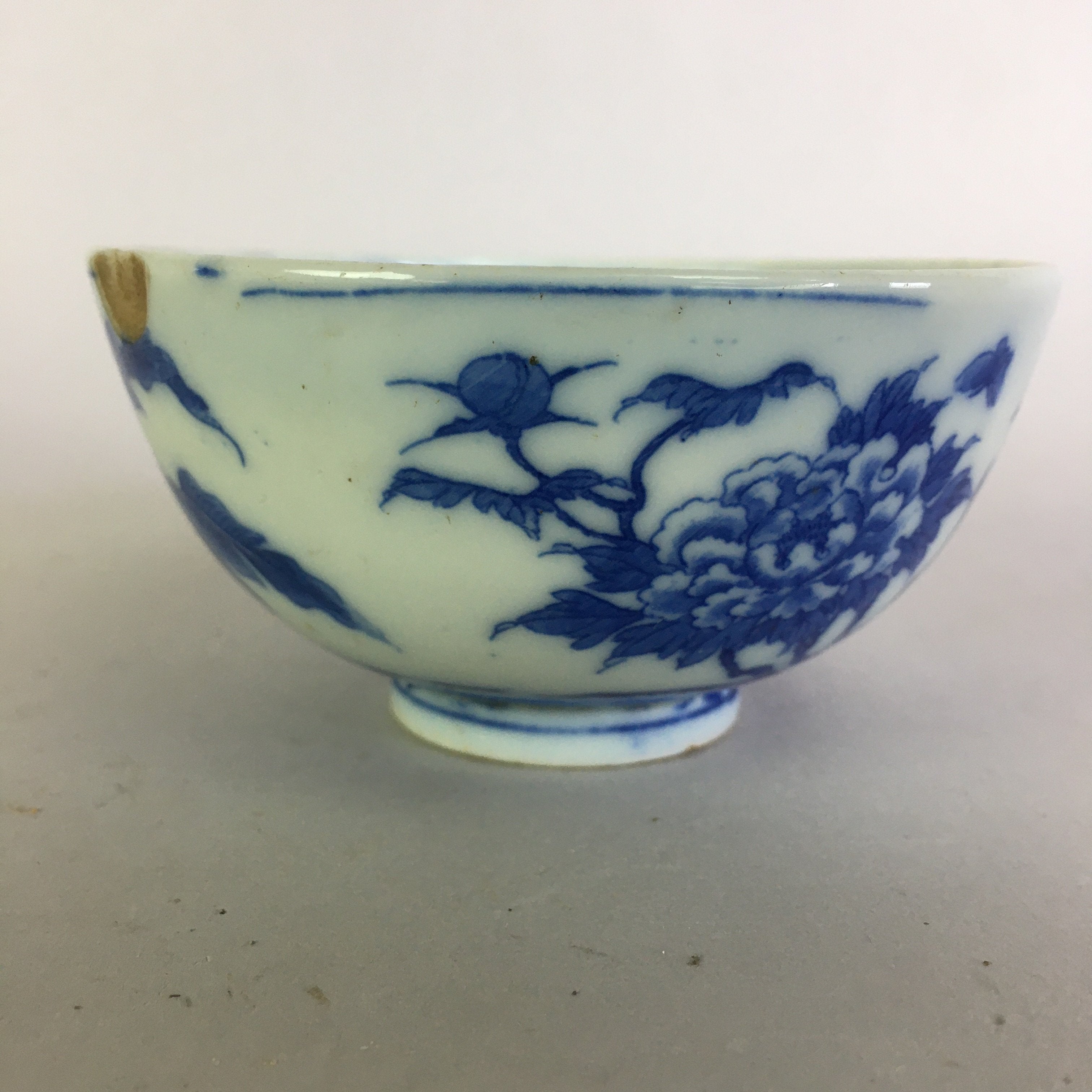 Japanese Porcelain Rice Bowl Vtg Chawan Blue White Sometsuke PP468