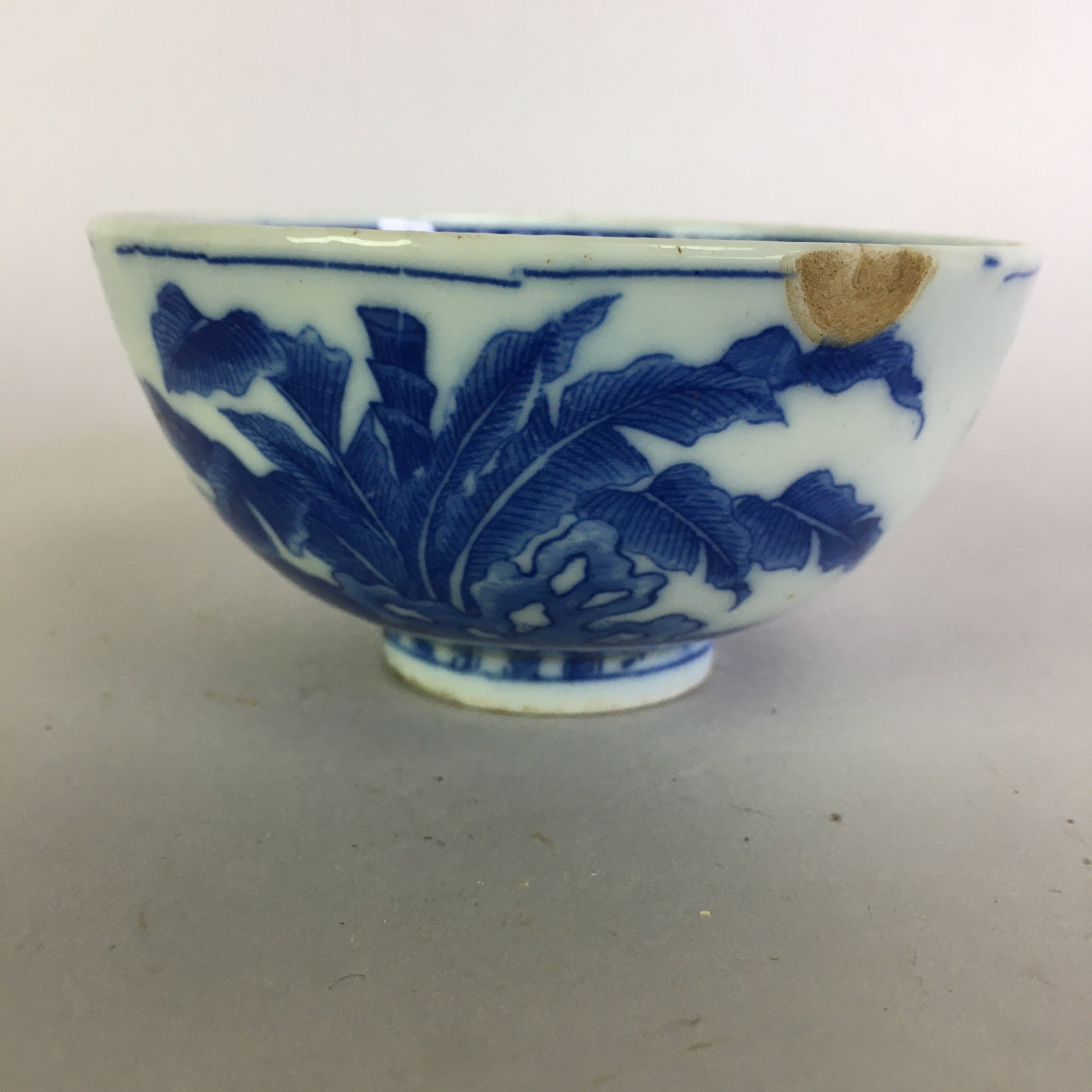 Japanese Porcelain Rice Bowl Vtg Chawan Blue White Sometsuke PP468