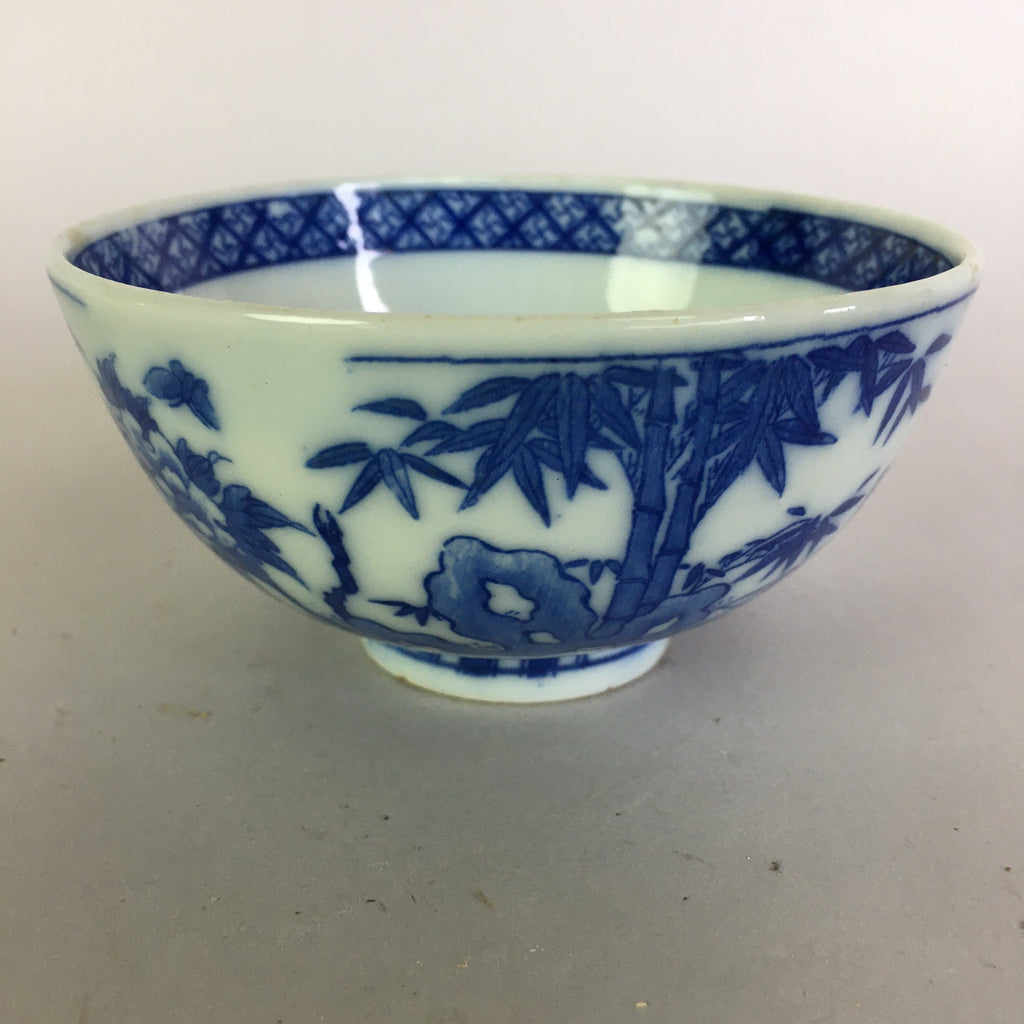 Japanese Porcelain Rice Bowl Vtg Chawan Blue White Sometsuke PP468