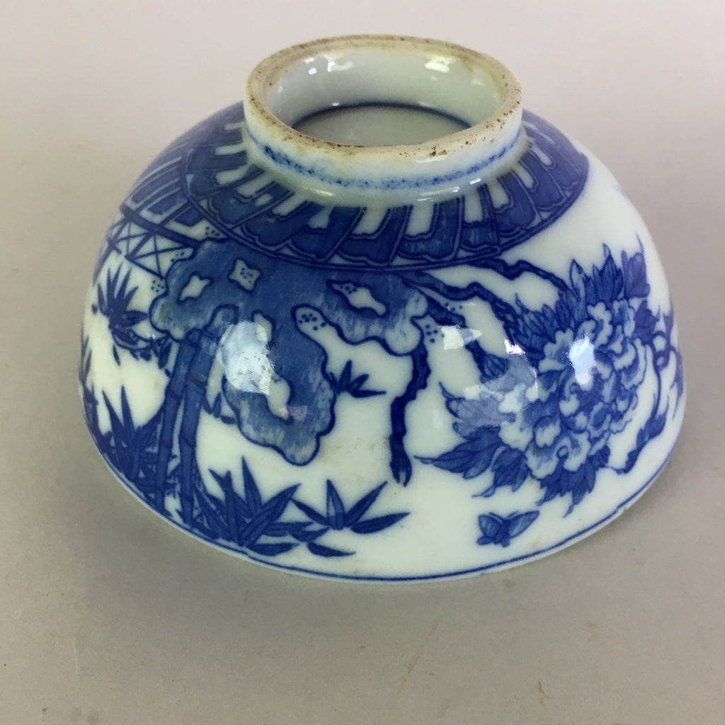 Japanese Porcelain Rice Bowl Vtg Chawan Blue White Sometsuke PP473