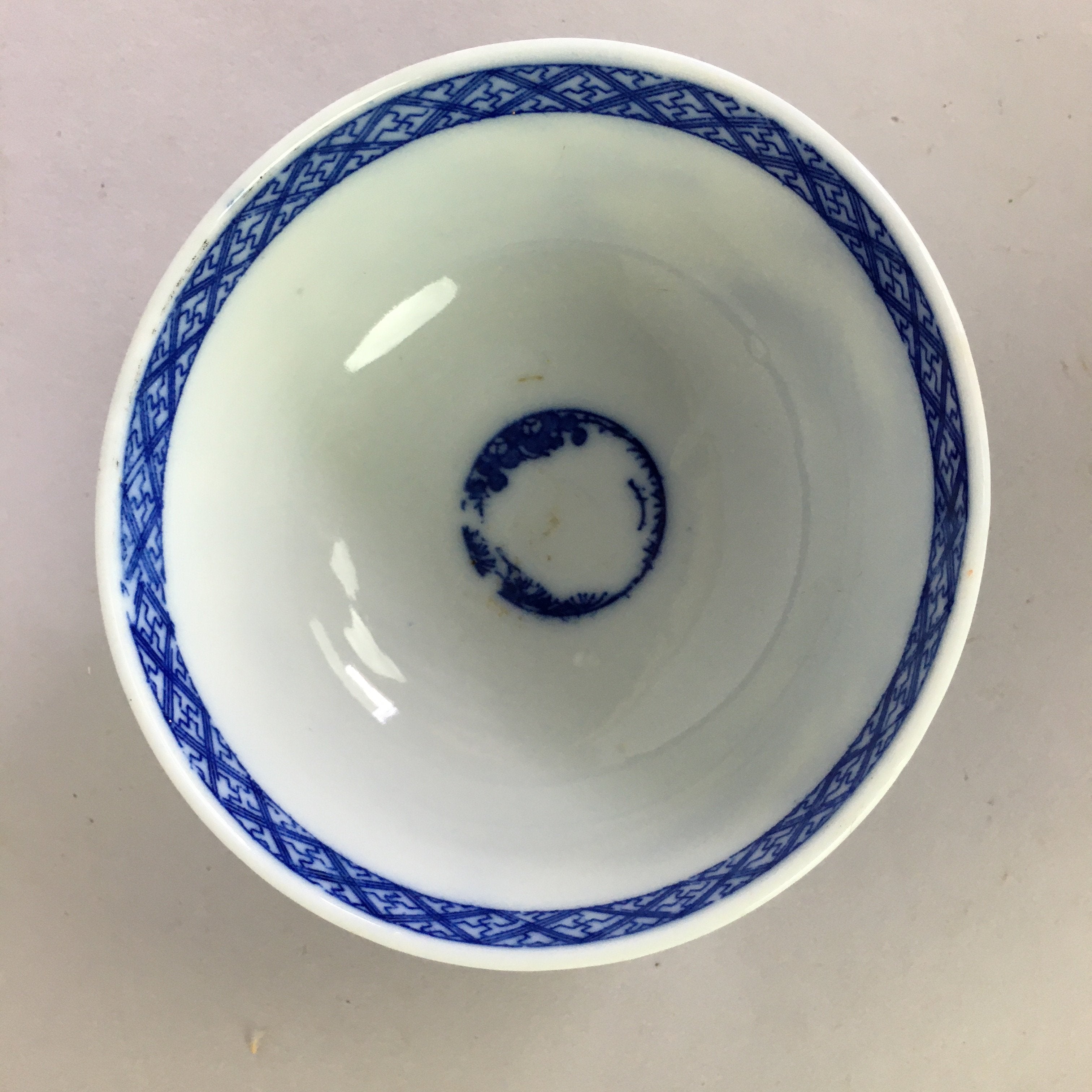 Japanese Porcelain Rice Bowl Vtg Chawan Blue White Sometsuke PP473