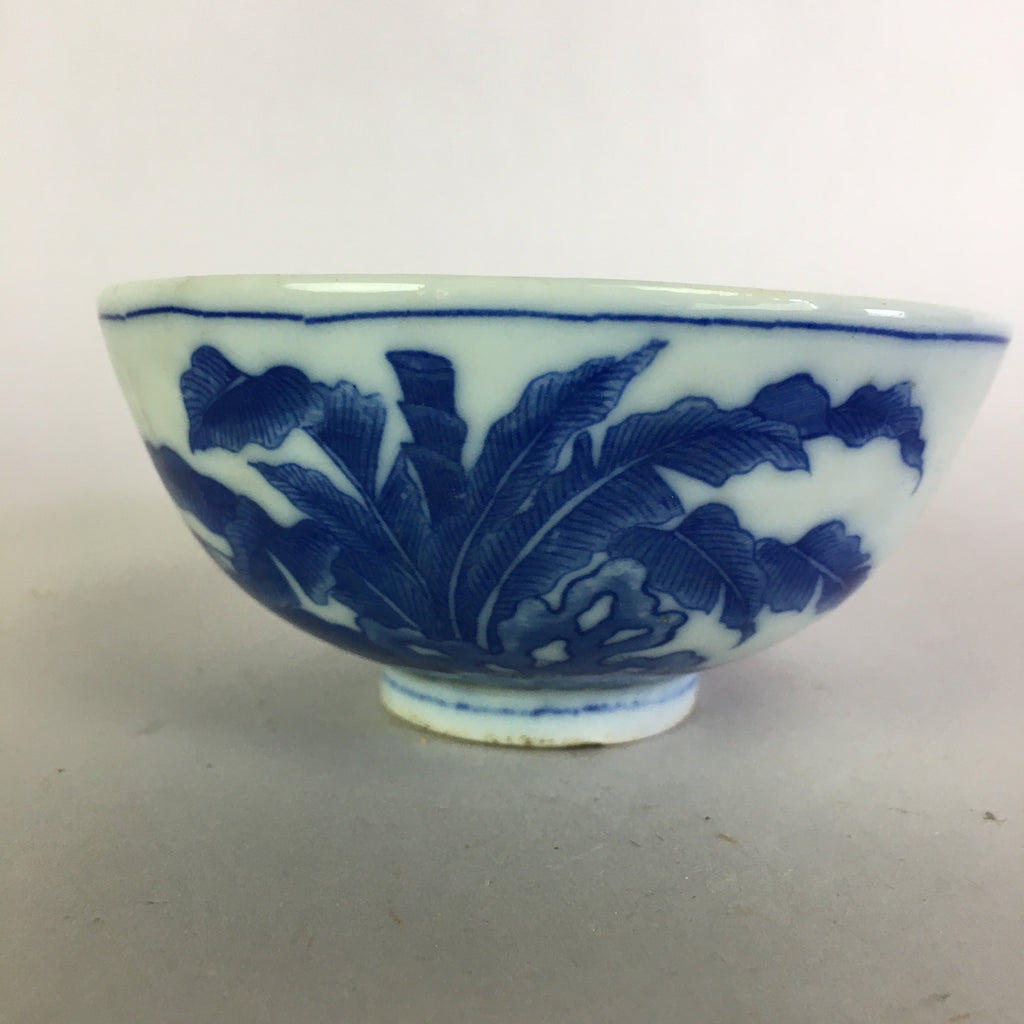 Japanese Porcelain Rice Bowl Vtg Chawan Blue White Sometsuke PP473