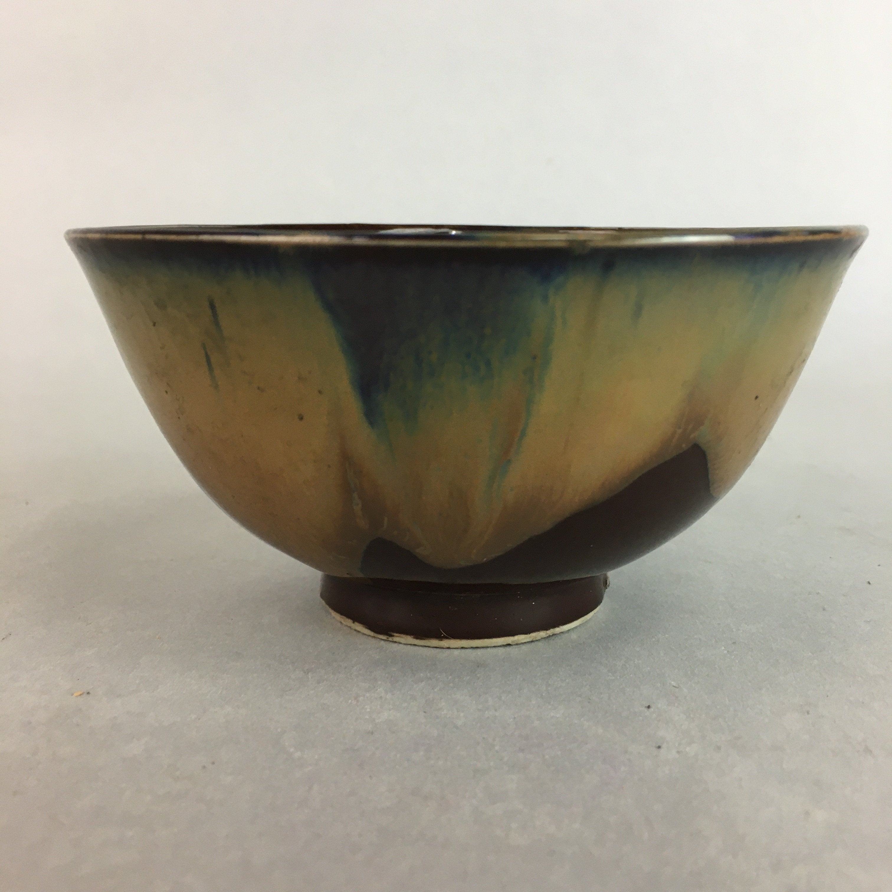 Japanese Porcelain Rice Bowl Vtg Chawan Brown Shiny Smooth Flowing Glaze PP293
