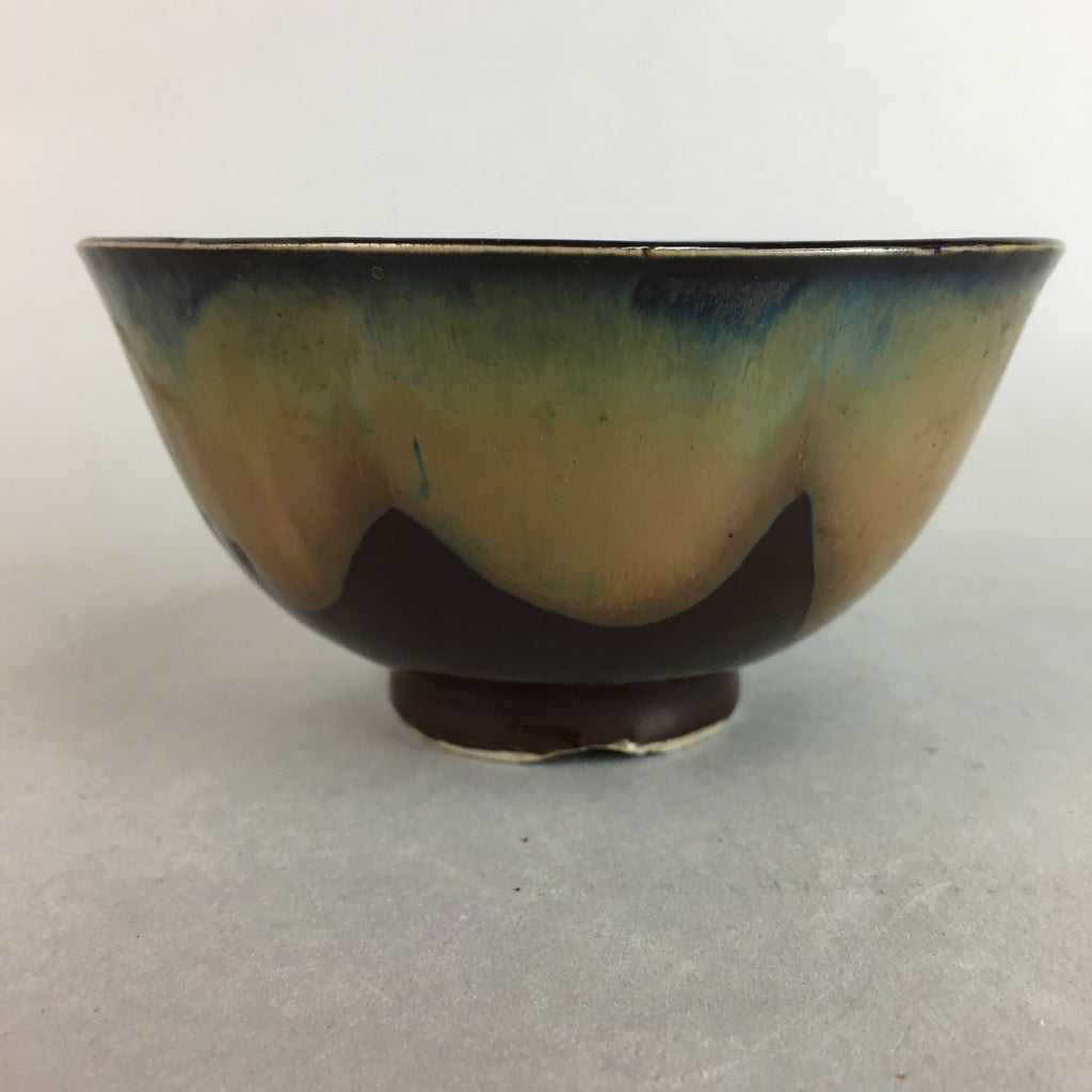 Japanese Porcelain Rice Bowl Vtg Chawan Brown Shiny Smooth Flowing Glaze PP293