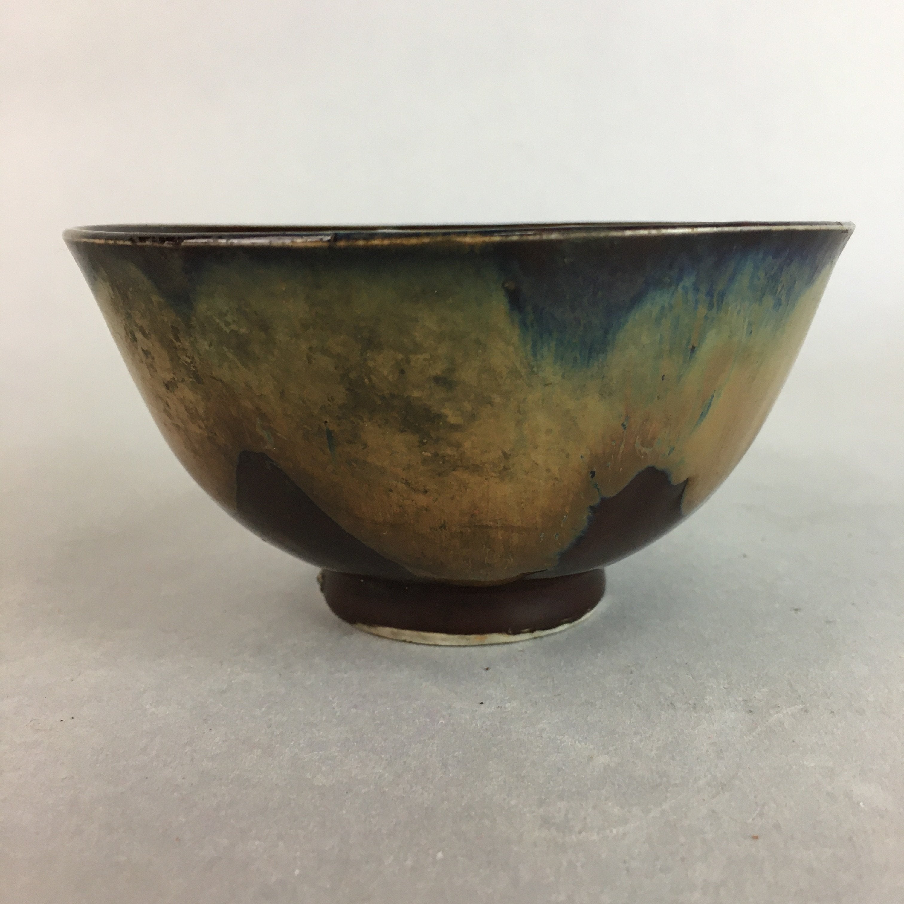 Japanese Porcelain Rice Bowl Vtg Chawan Brown Shiny Smooth Flowing Glaze PP293