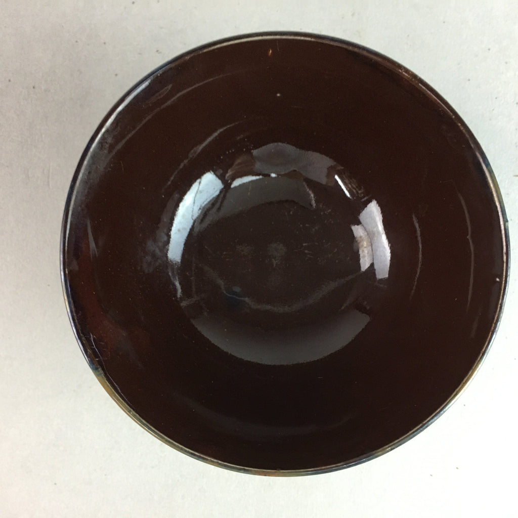 Japanese Porcelain Rice Bowl Vtg Chawan Brown Shiny Smooth Flowing Glaze PP293