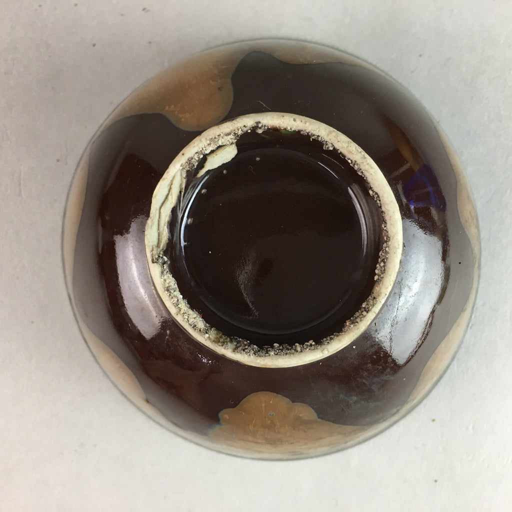 Japanese Porcelain Rice Bowl Vtg Chawan Brown Shiny Smooth Flowing Glaze PP293