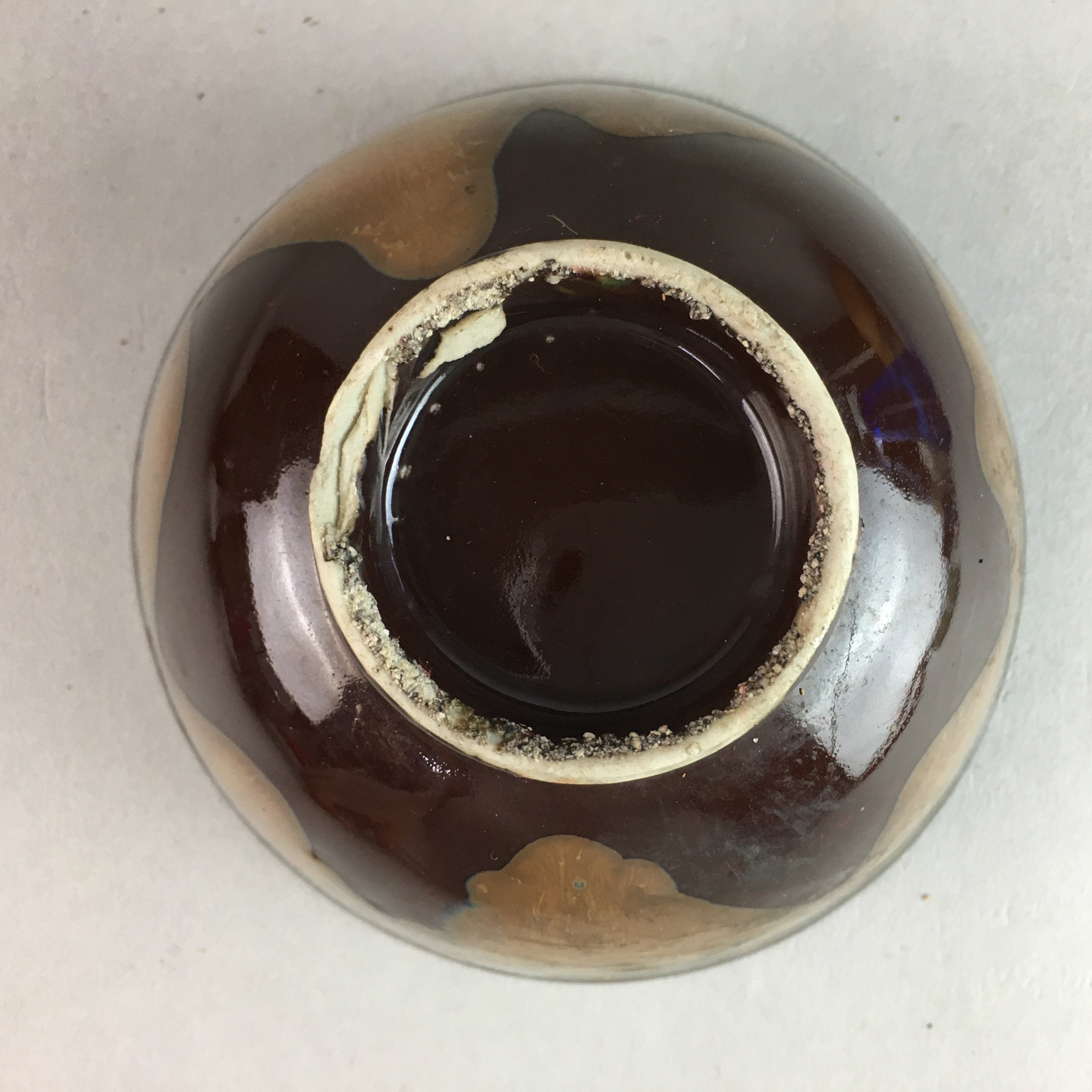 Japanese Porcelain Rice Bowl Vtg Chawan Brown Shiny Smooth Flowing Glaze PP293