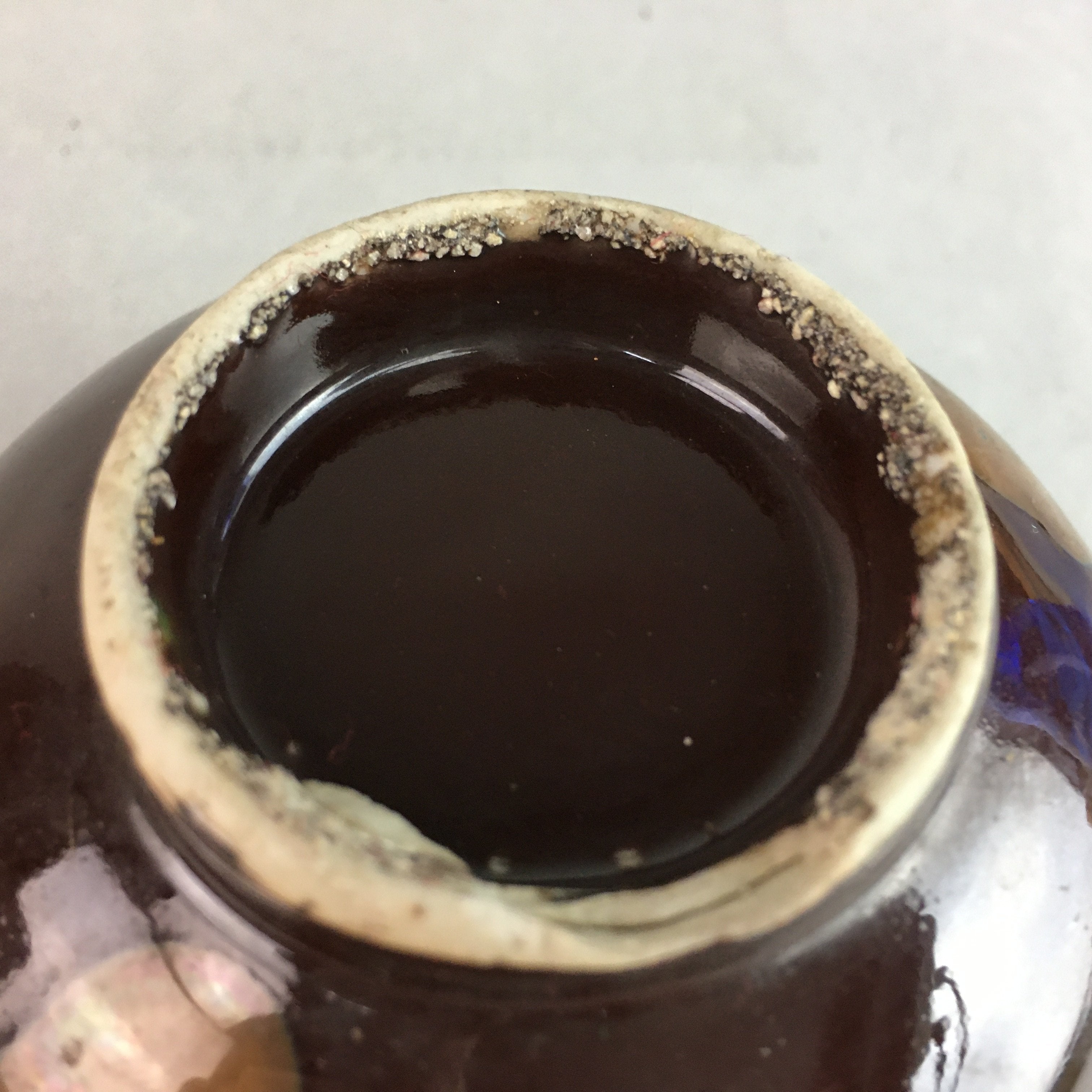 Japanese Porcelain Rice Bowl Vtg Chawan Brown Shiny Smooth Flowing Glaze PP293