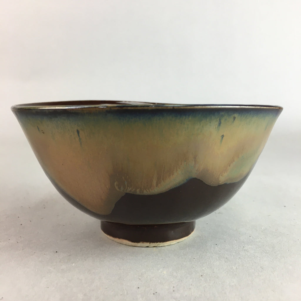 Japanese Porcelain Rice Bowl Vtg Chawan Brown Shiny Smooth Flowing Glaze PP295