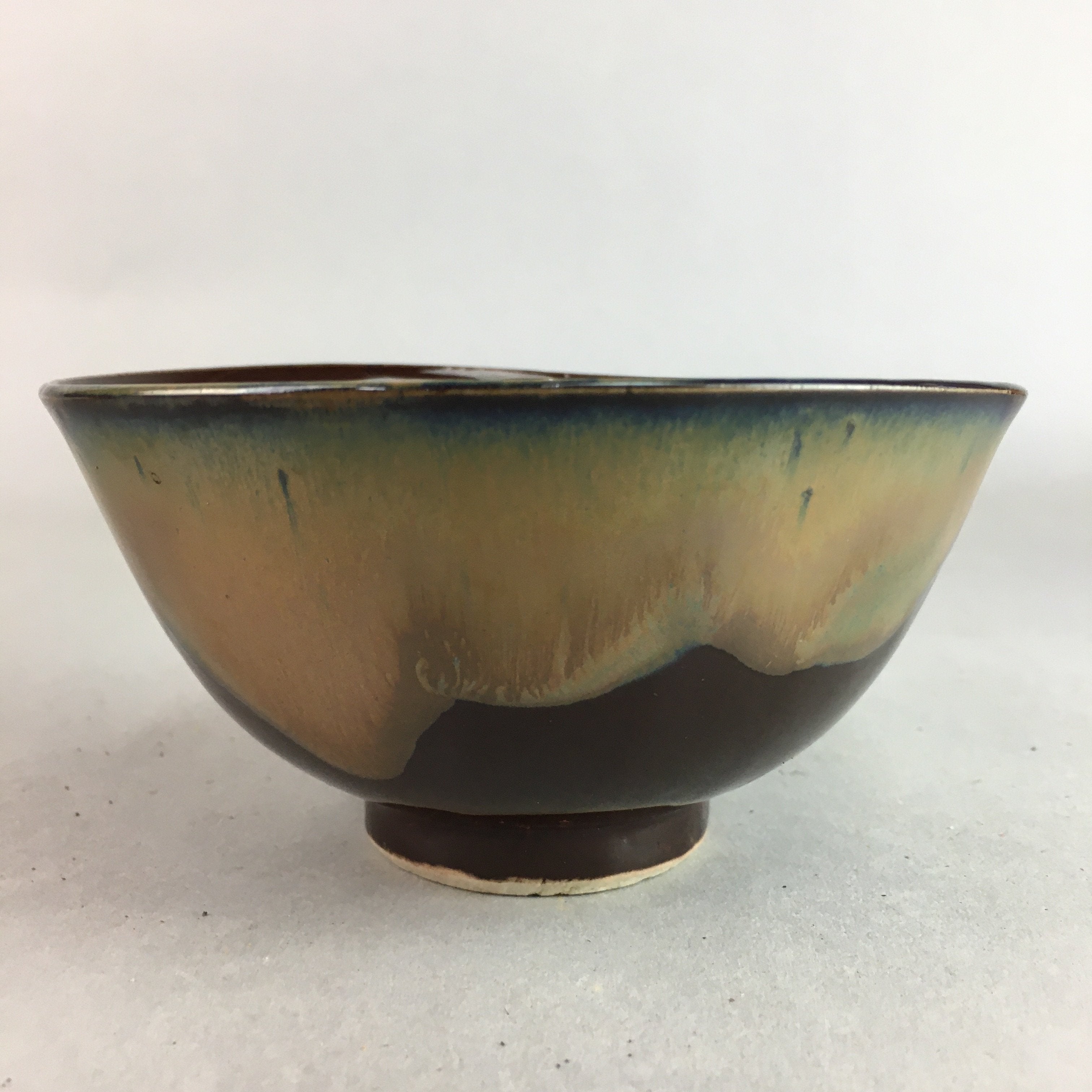 Japanese Porcelain Rice Bowl Vtg Chawan Brown Shiny Smooth Flowing Glaze PP295