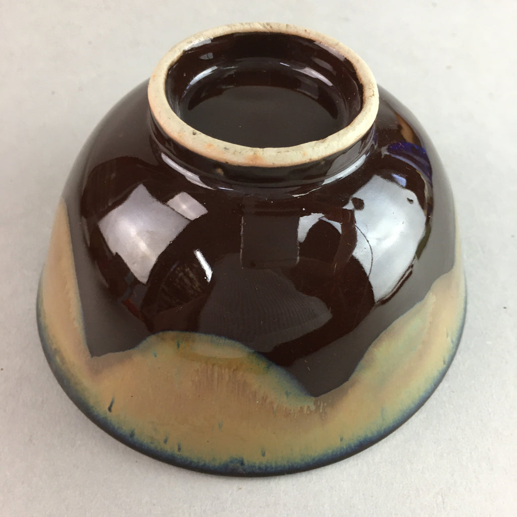 Japanese Porcelain Rice Bowl Vtg Chawan Brown Shiny Smooth Flowing Glaze PP295