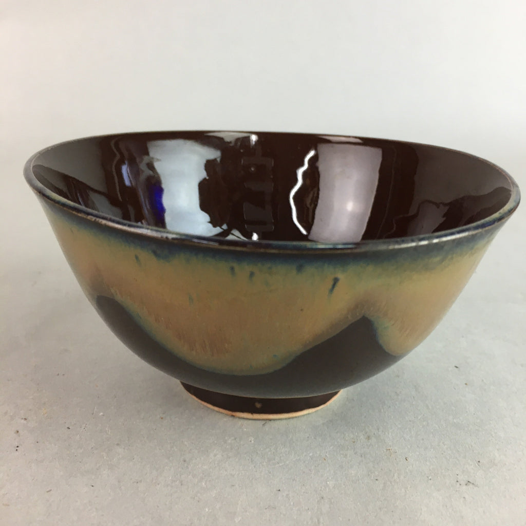 Japanese Porcelain Rice Bowl Vtg Chawan Brown Shiny Smooth Flowing Glaze PP295