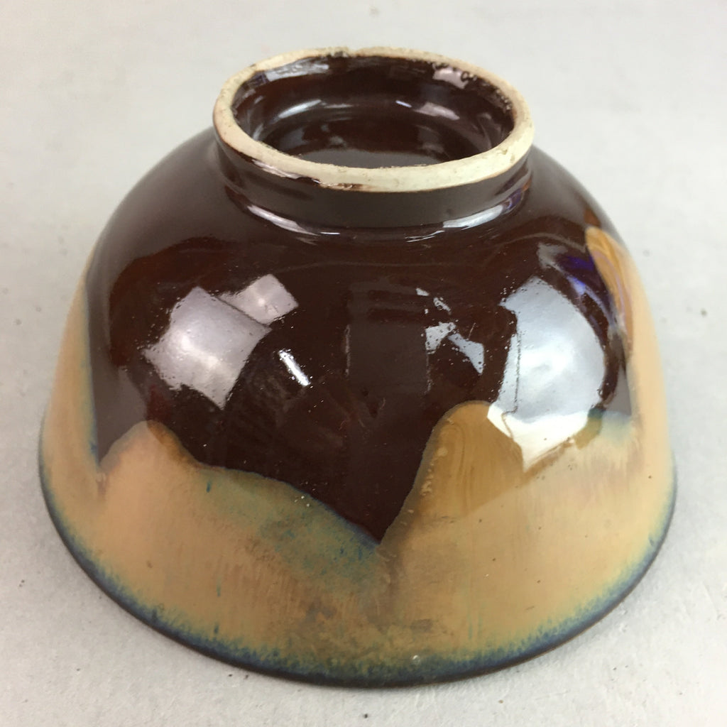 Japanese Porcelain Rice Bowl Vtg Chawan Brown Shiny Smooth Flowing Glaze PP296