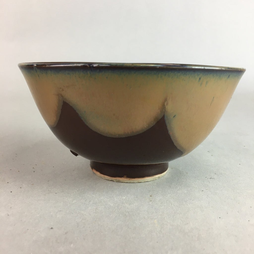 Japanese Porcelain Rice Bowl Vtg Chawan Brown Shiny Smooth Flowing Glaze PP296
