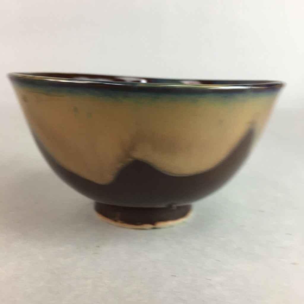 Japanese Porcelain Rice Bowl Vtg Chawan Brown Shiny Smooth Flowing Glaze PP296
