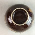 Japanese Porcelain Rice Bowl Vtg Chawan Brown Shiny Smooth Flowing Glaze PP296