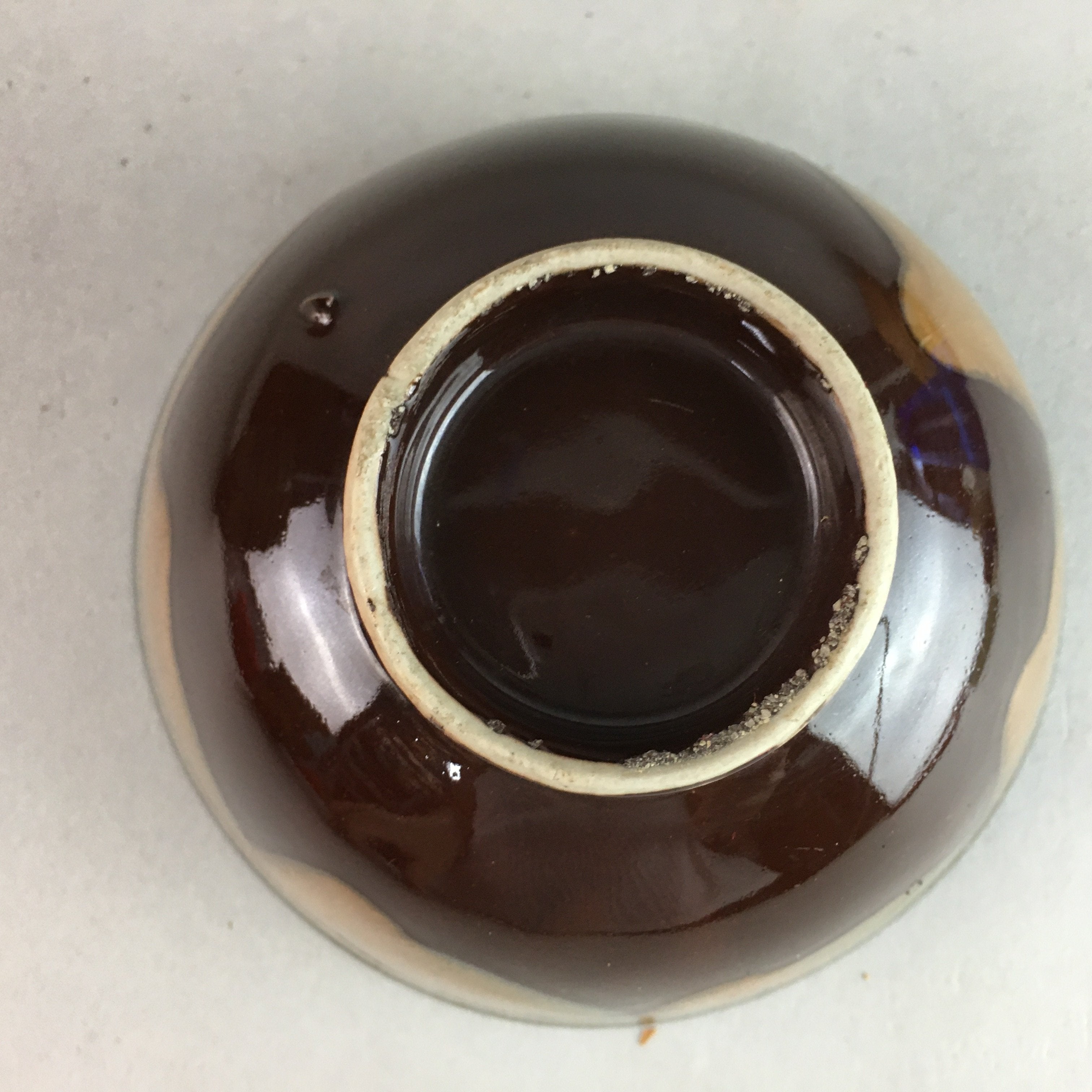 Japanese Porcelain Rice Bowl Vtg Chawan Brown Shiny Smooth Flowing Glaze PP296