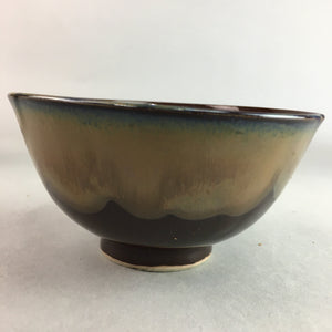 Japanese Porcelain Rice Bowl Vtg Chawan Brown Shiny Smooth Flowing Glaze PP297