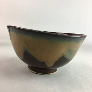 Japanese Porcelain Rice Bowl Vtg Chawan Brown Shiny Smooth Flowing Glaze PP298
