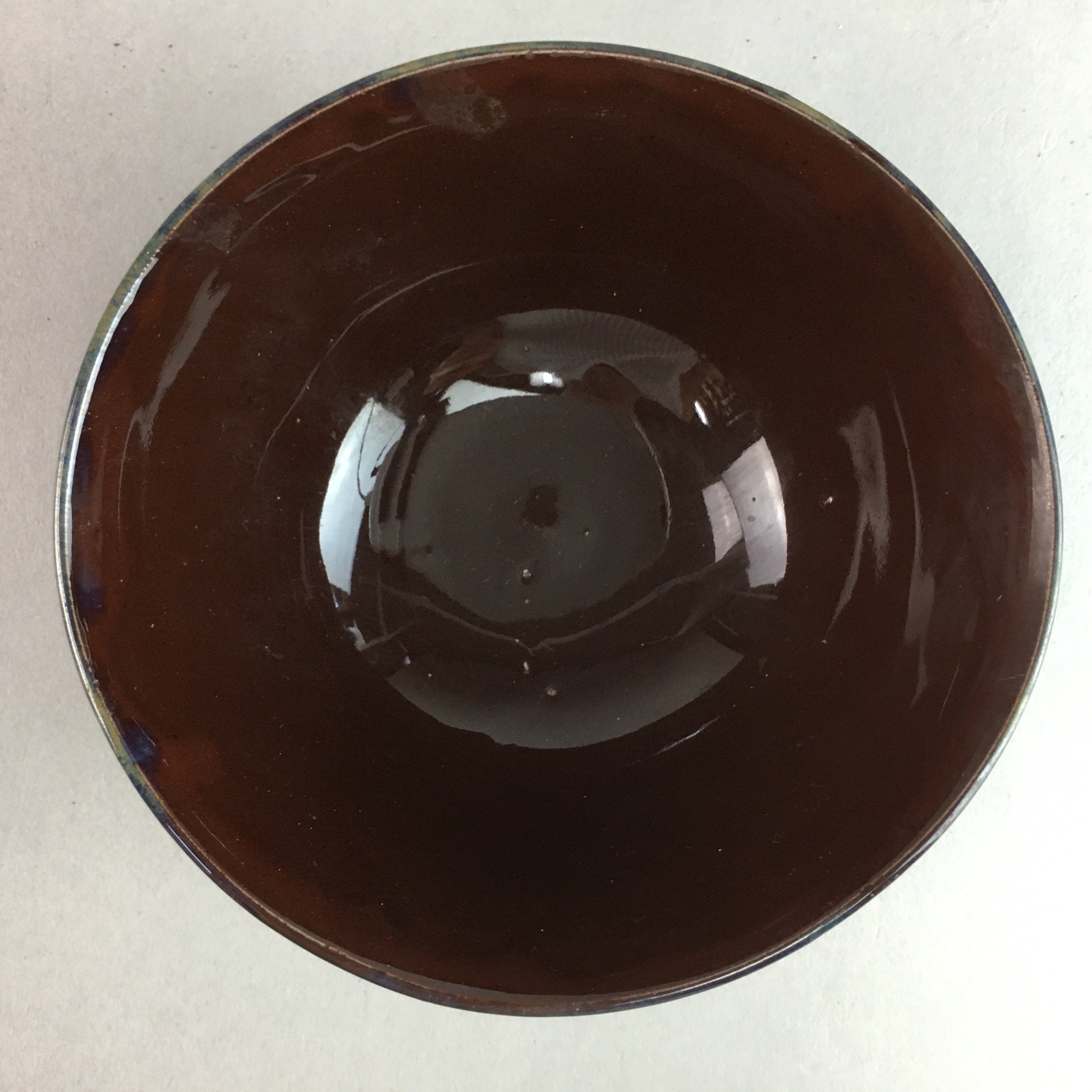 Japanese Porcelain Rice Bowl Vtg Chawan Brown Shiny Smooth Flowing Glaze PP298