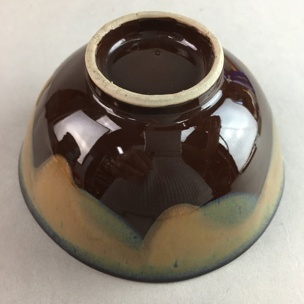 Japanese Porcelain Rice Bowl Vtg Chawan Brown Shiny Smooth Flowing Glaze PP298