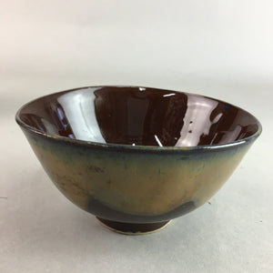 Japanese Porcelain Rice Bowl Vtg Chawan Brown Shiny Smooth Flowing Glaze PP298