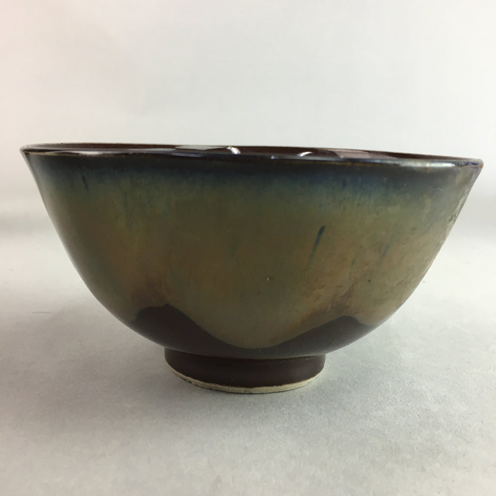 Japanese Porcelain Rice Bowl Vtg Chawan Brown Shiny Smooth Flowing Glaze PP299