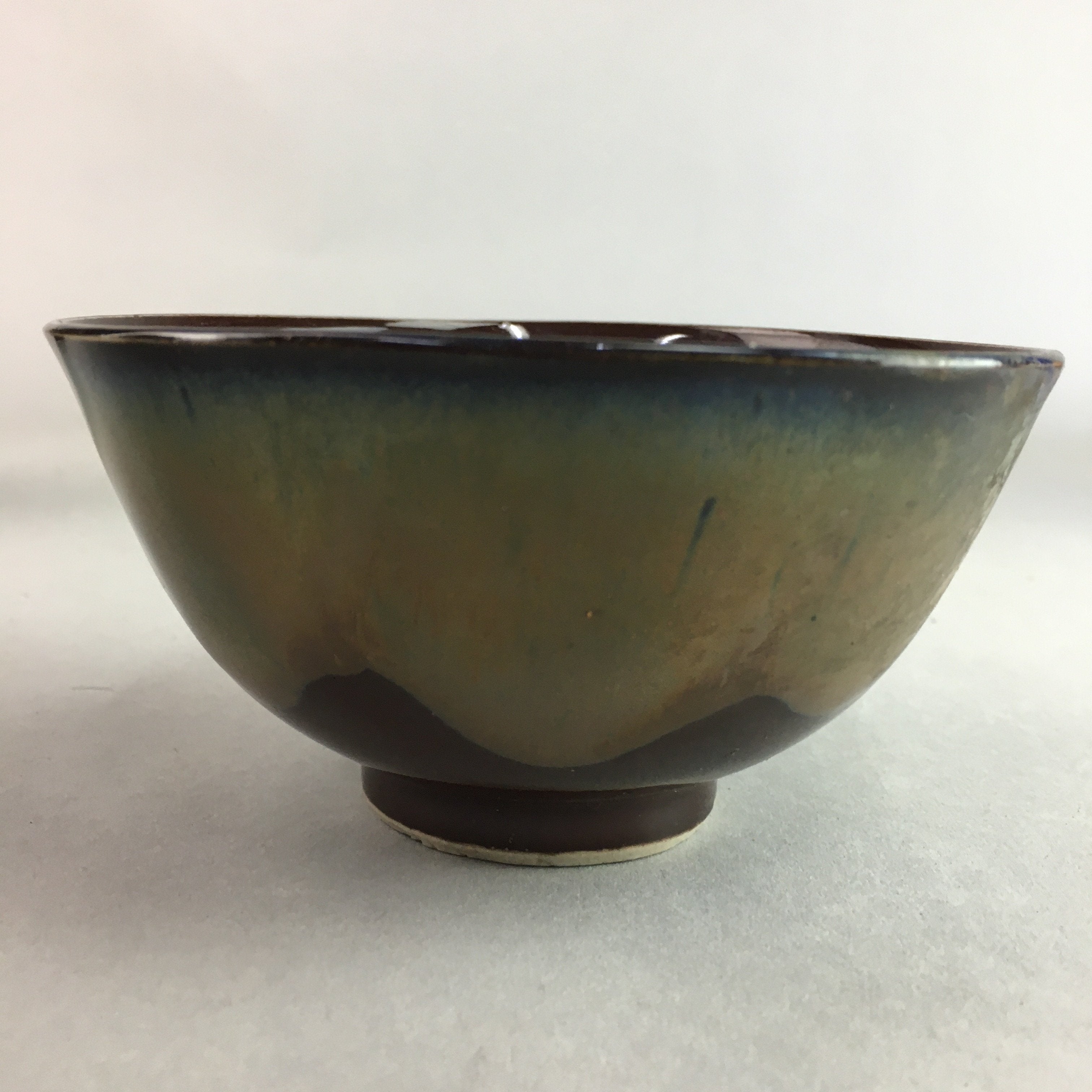 Japanese Porcelain Rice Bowl Vtg Chawan Brown Shiny Smooth Flowing Glaze PP299