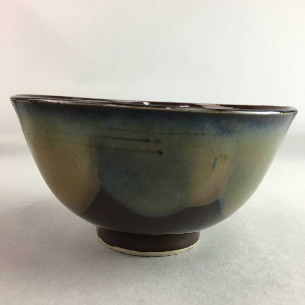 Japanese Porcelain Rice Bowl Vtg Chawan Brown Shiny Smooth Flowing Glaze PP299
