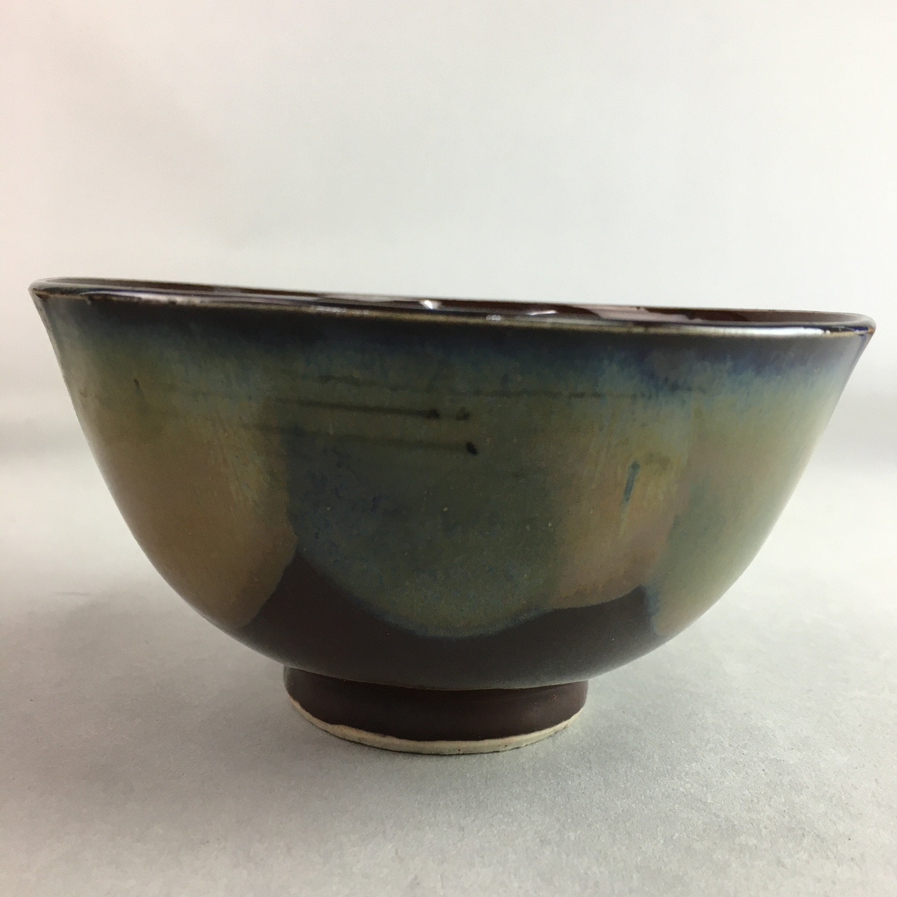Japanese Porcelain Rice Bowl Vtg Chawan Brown Shiny Smooth Flowing Glaze PP299