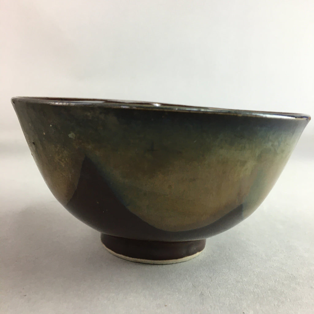 Japanese Porcelain Rice Bowl Vtg Chawan Brown Shiny Smooth Flowing Glaze PP299