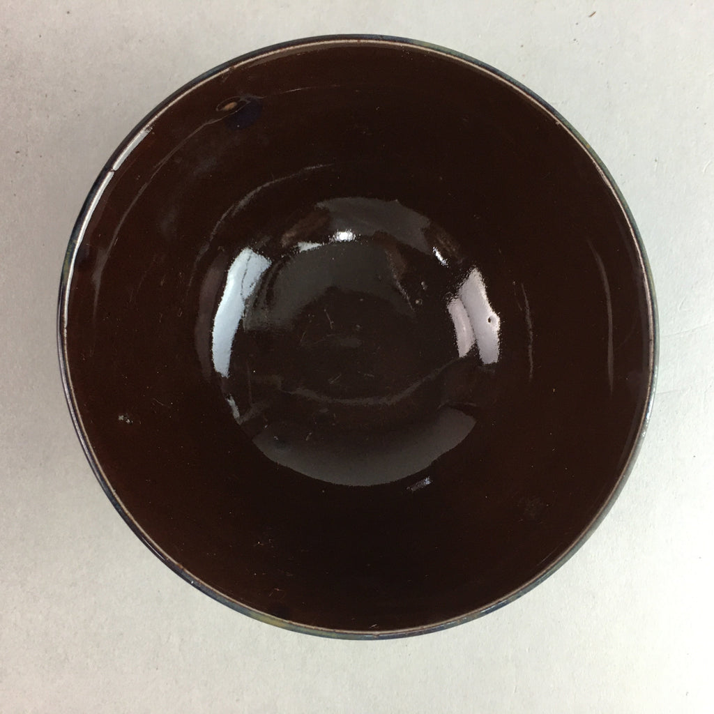 Japanese Porcelain Rice Bowl Vtg Chawan Brown Shiny Smooth Flowing Glaze PP299