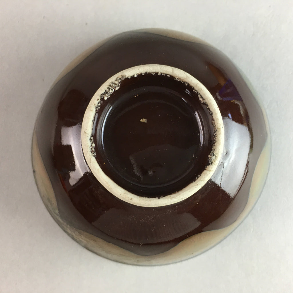 Japanese Porcelain Rice Bowl Vtg Chawan Brown Shiny Smooth Flowing Glaze PP299
