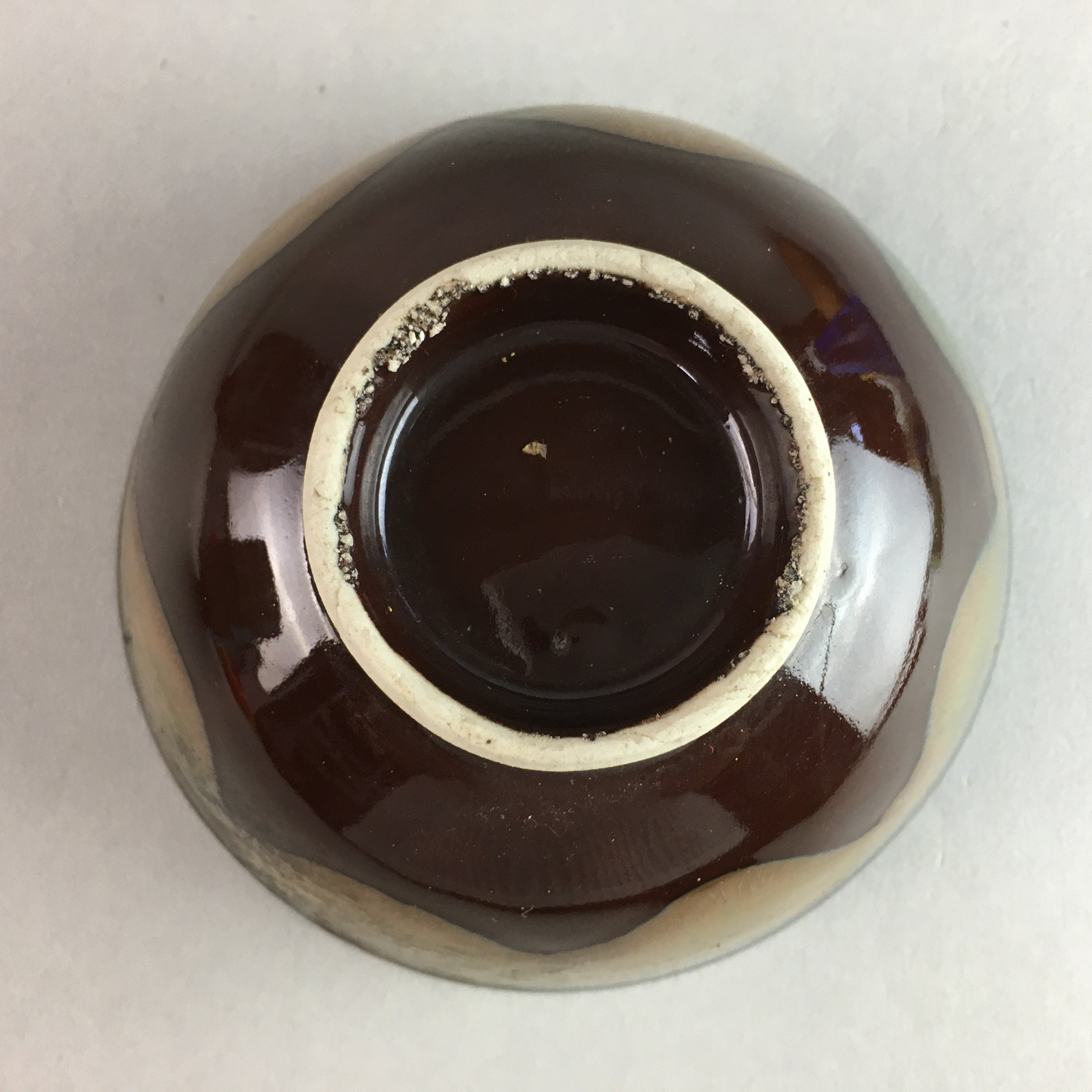 Japanese Porcelain Rice Bowl Vtg Chawan Brown Shiny Smooth Flowing Glaze PP299