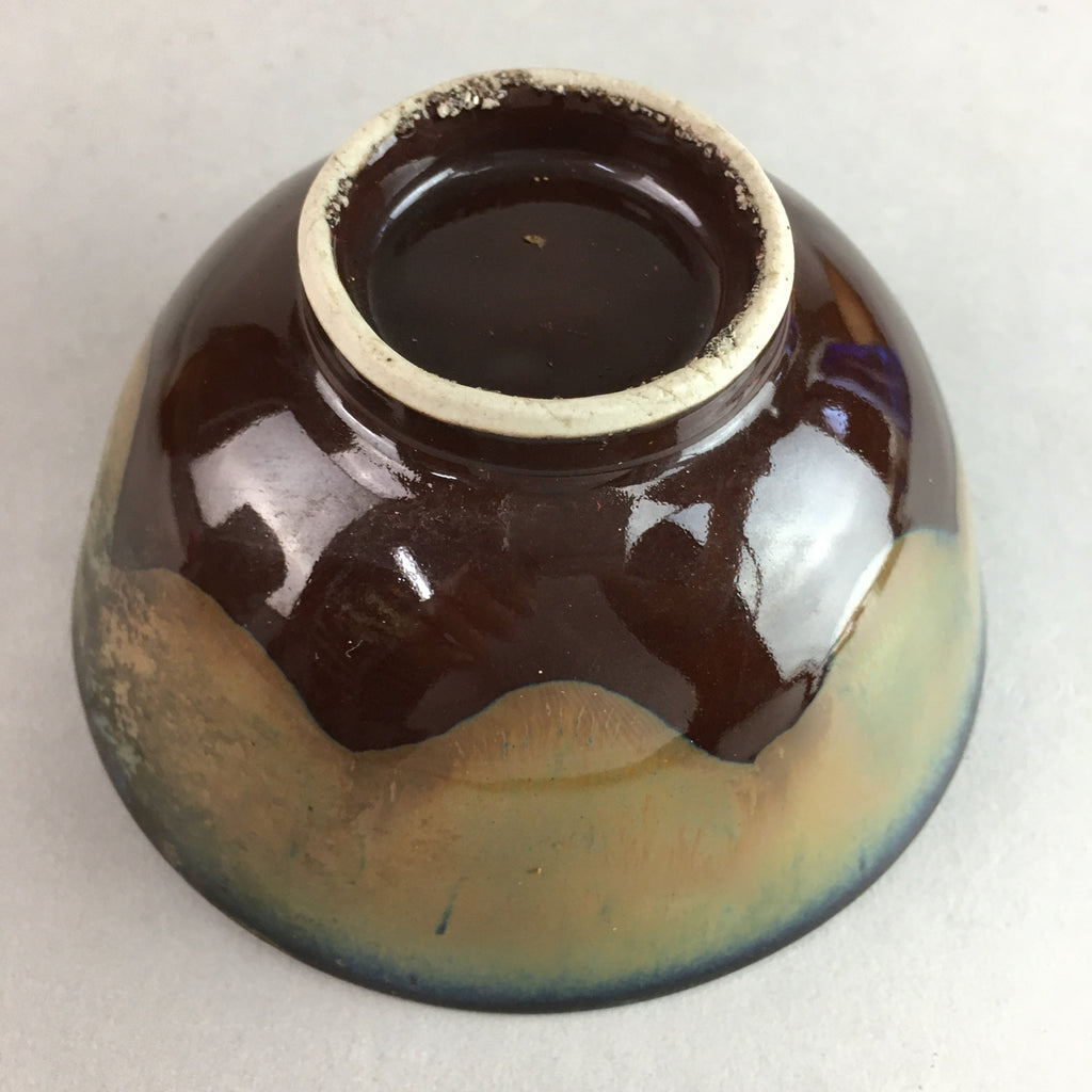 Japanese Porcelain Rice Bowl Vtg Chawan Brown Shiny Smooth Flowing Glaze PP299