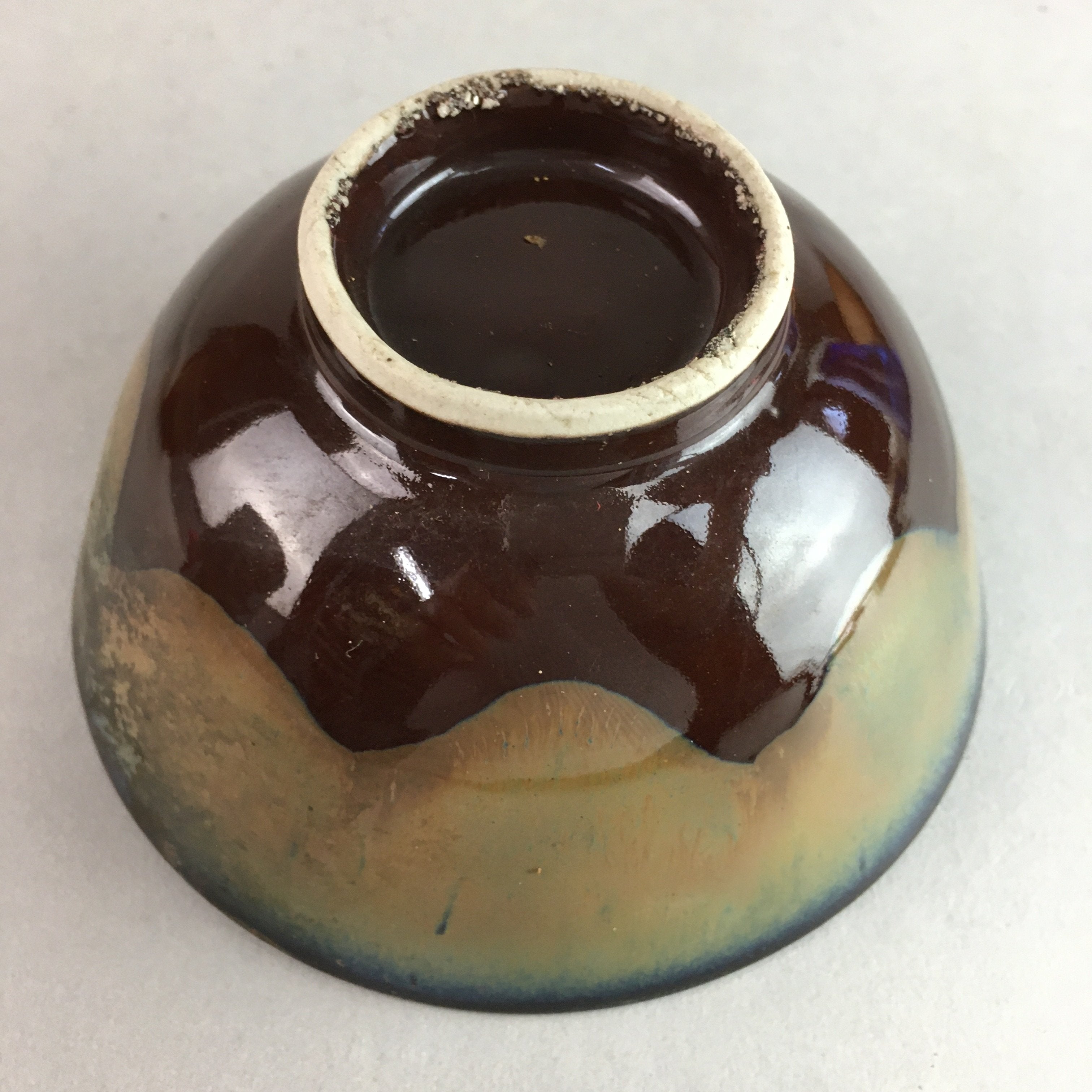 Japanese Porcelain Rice Bowl Vtg Chawan Brown Shiny Smooth Flowing Glaze PP299