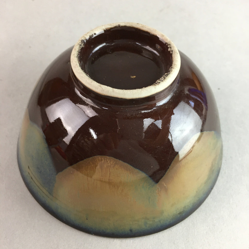 Japanese Porcelain Rice Bowl Vtg Chawan Brown Shiny Smooth Flowing Glaze PP299
