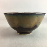 Japanese Porcelain Rice Bowl Vtg Chawan Brown Shiny Smooth Flowing Glaze PP300