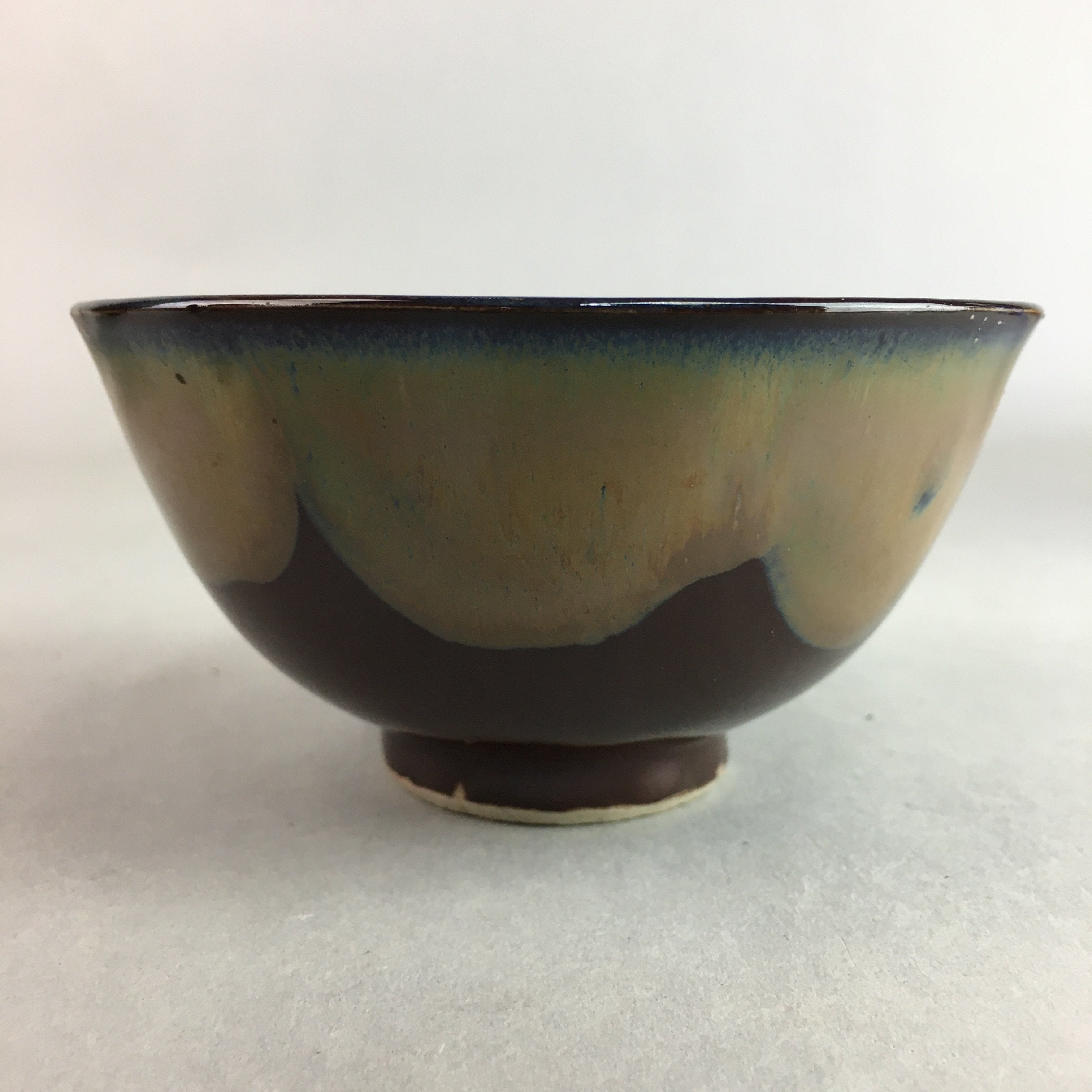 Japanese Porcelain Rice Bowl Vtg Chawan Brown Shiny Smooth Flowing Glaze PP300