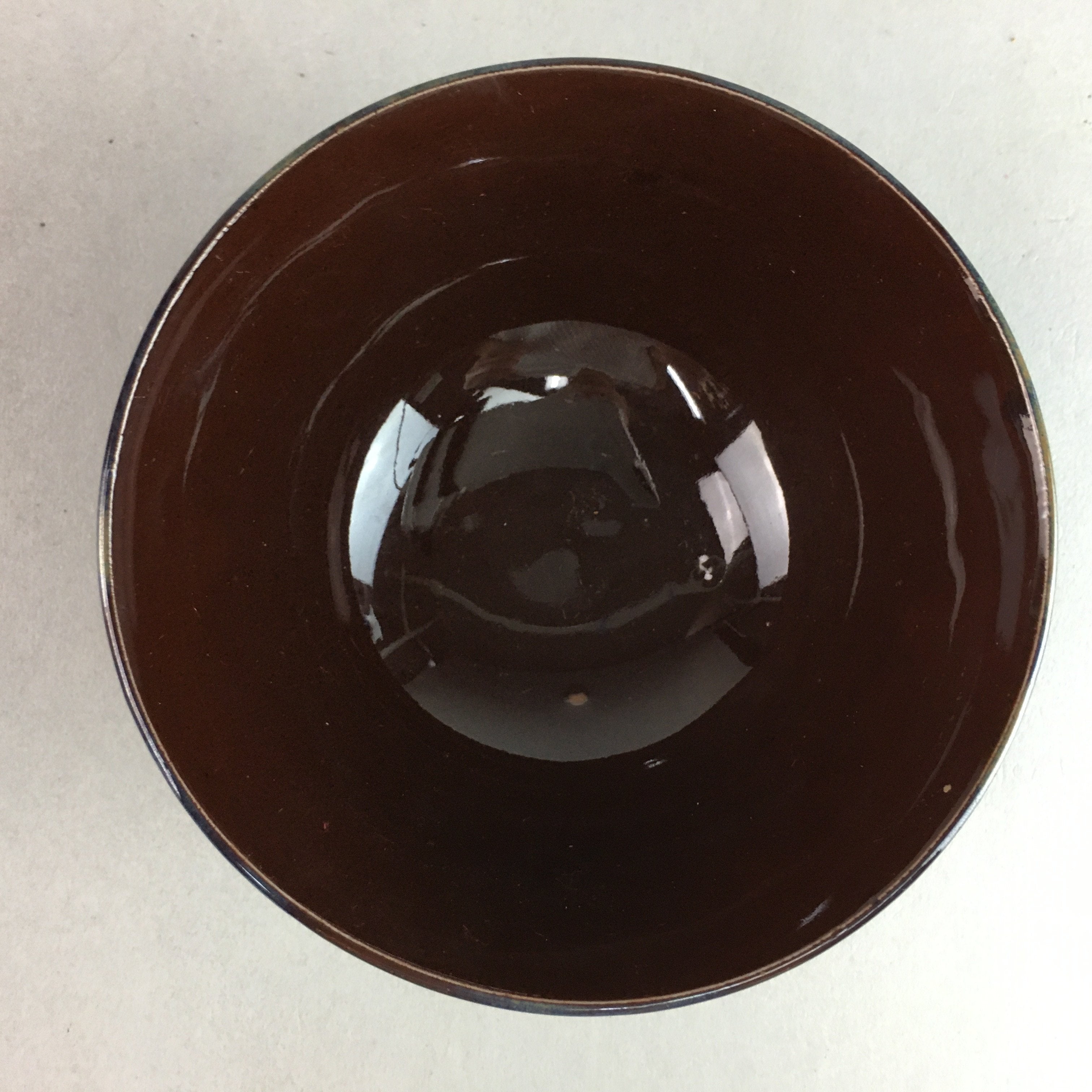 Japanese Porcelain Rice Bowl Vtg Chawan Brown Shiny Smooth Flowing Glaze PP300