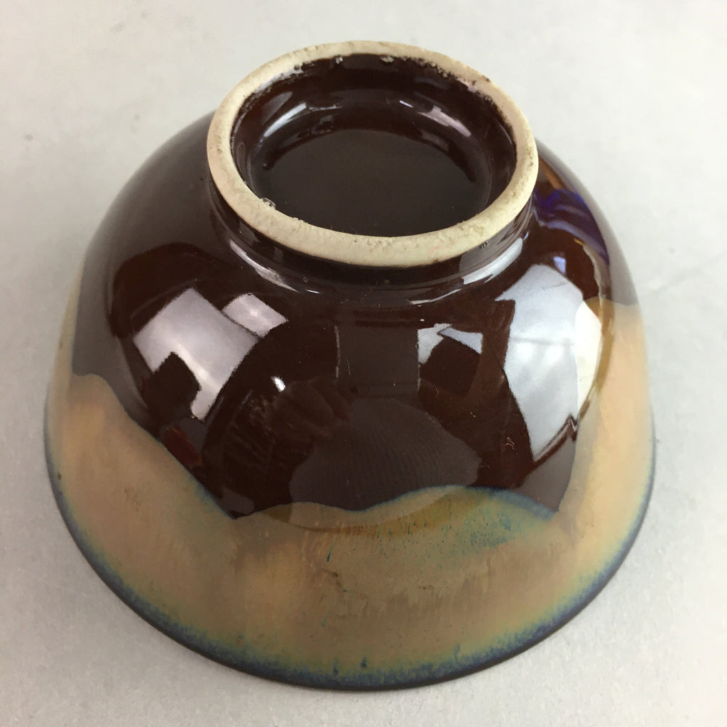 Japanese Porcelain Rice Bowl Vtg Chawan Brown Shiny Smooth Flowing Glaze PP300